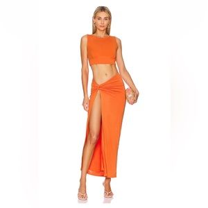 Camila Coelho Sunset Orange Crop Top & Skirt Set size Medium